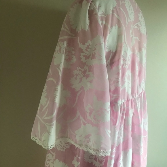 Vintage Pink Floral Night Gown Robe Set Ribbon Lace Lingerie Made in England - Picture 9 of 12